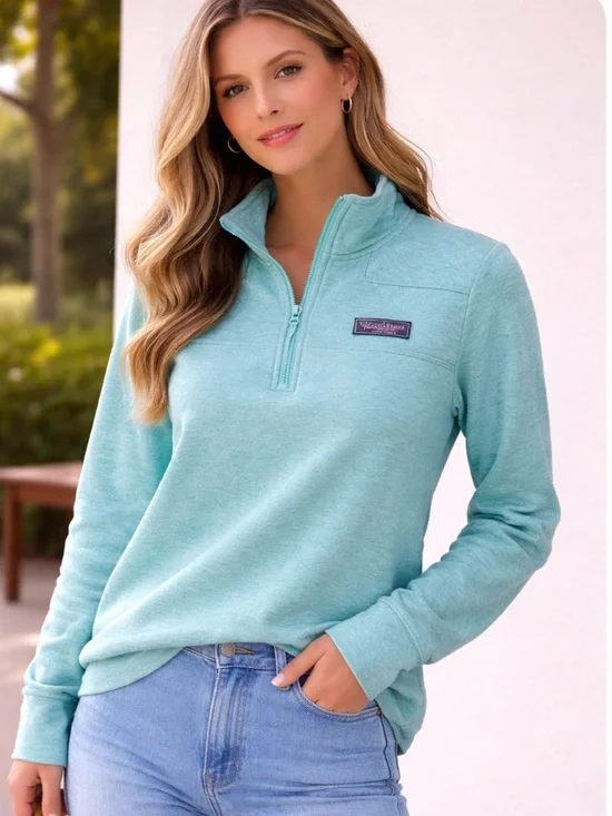 VINEYARD VINES Shep Shirt Womens Small 1/4 Zip Pullover Sweatshirt Mint Green - Picture 1 of 13